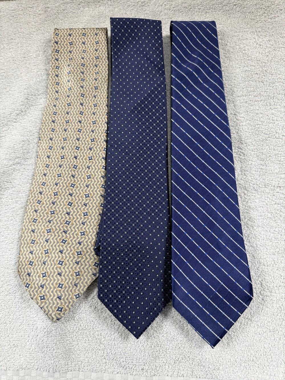 Vintage Silk Tie Lot J.Crew Croft & Barrow Blue Geometric Striped Mens Neckties